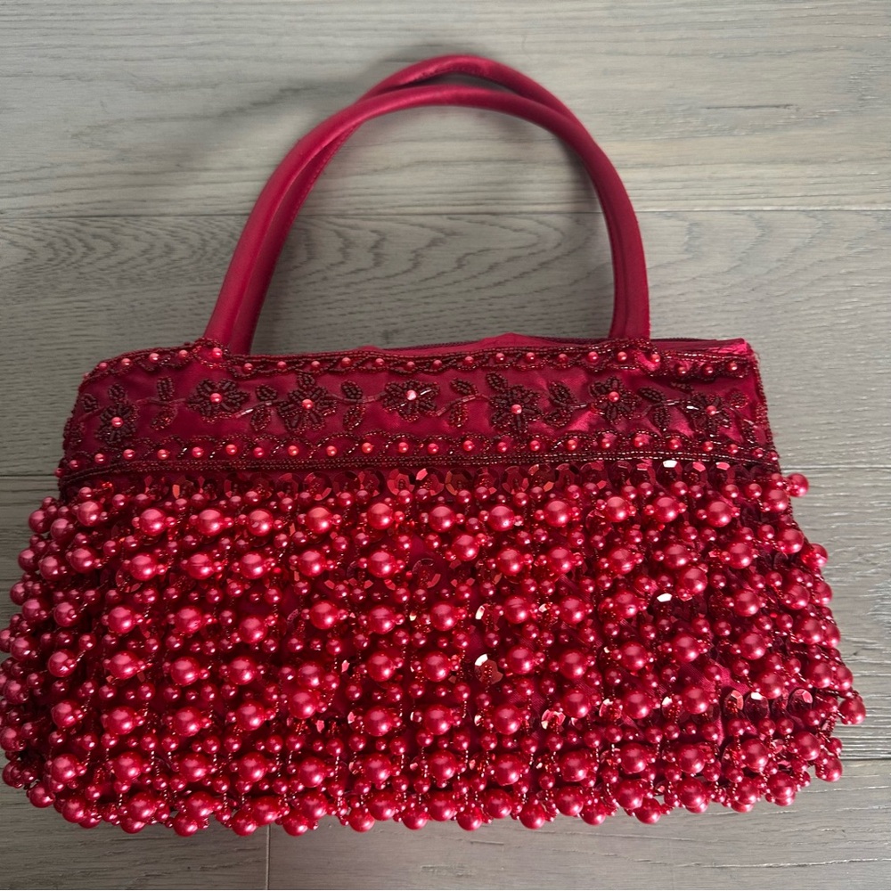 Vintage Red Beaded Evening Bag | Beaded Fringe Statement Purse - Picture 7 of 16